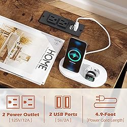 SUPERJARE Nightstand with Charging Station, Bed