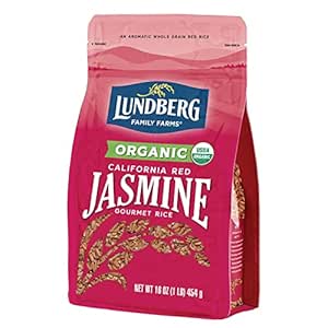 Lundberg Family Farms - Organic California Red Jasmine Rice, Gourmet Whole Grain Red Rice, Non-Sticky, Pantry Staple, Great for Cooking, Non-GMO, Gluten-Free, USDA Certified Organic, Vegan (16 oz)