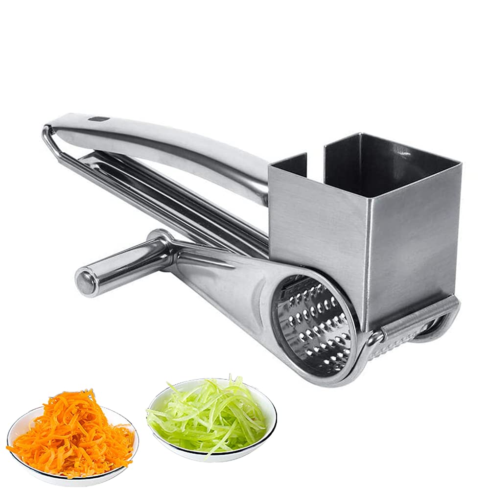 Rotary Cheese Grater, Multipurpose Ultra Sharp Stainless Steel Kitchen Craft Rotary Cheese Grater Cutter 1 Drums Slice Shred Tool, Easy to Grate or Zest for Parmesan Cheese, Garlic, Ginger