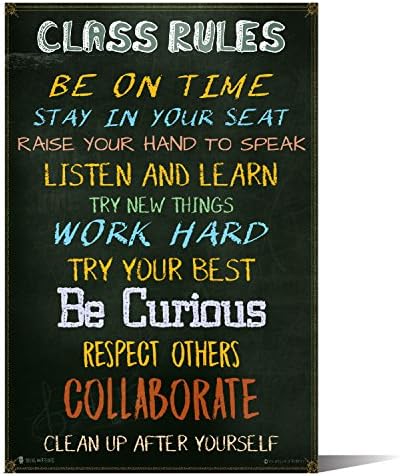Classroom Rules sign chart LAMINATED SMALL by Teachers for students learning in school study hall (10X18)