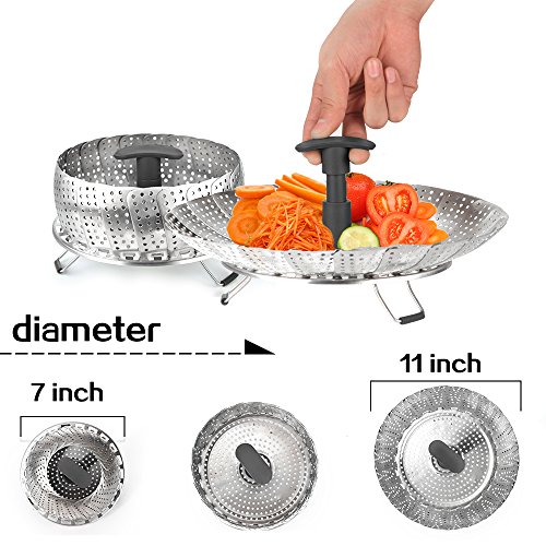 Vegetable Steamer Basket, Alotpower Foldable Stainless Steel Steamer Basket Folding Steamers for Fish Veggie Seafood with Extendable Handle for Various Size Instant Pot Pressure Cooker (7" to 11")