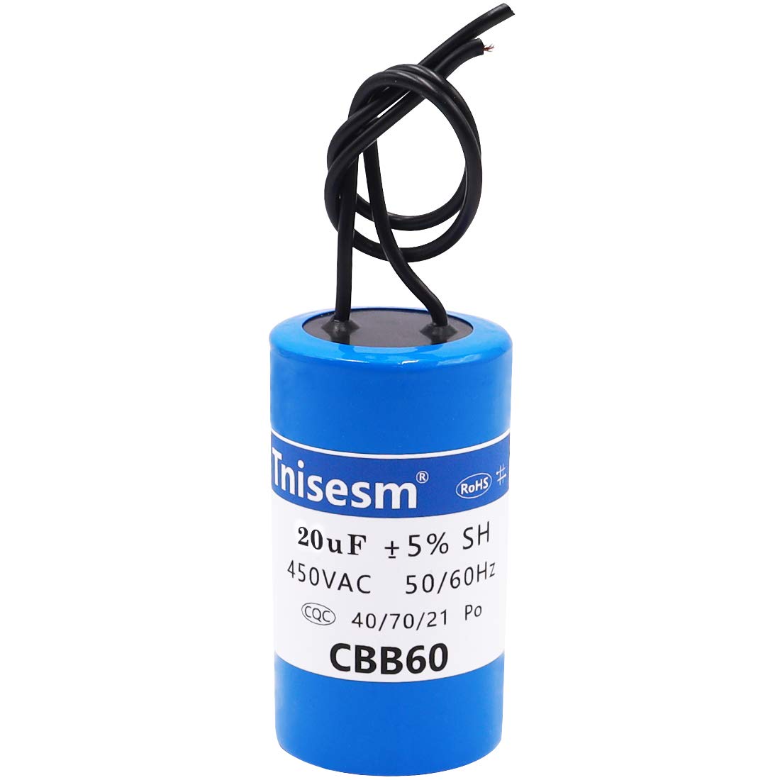 Tnisesm 20uF CBB60 Run Capacitor 450V AC 2 Wires for Start-up of AC Motors with Frequency of 50Hz/60Hz Washing Machines, Air Conditioners, Refrigerators & Water Pumps