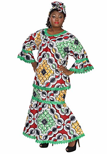 African Planet Women Kenyan Style Clothing 3 Piece with Skirt Top Headwrap Green
