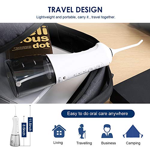 Cordless Water Flosser Foshine USB Rechargeable Oral Irrigator IPX7 Waterproof 3 Modes Water Dental Flosser with 300ml Water Reservoir and 3 Jet Tips for Brace and Teeth Whitening