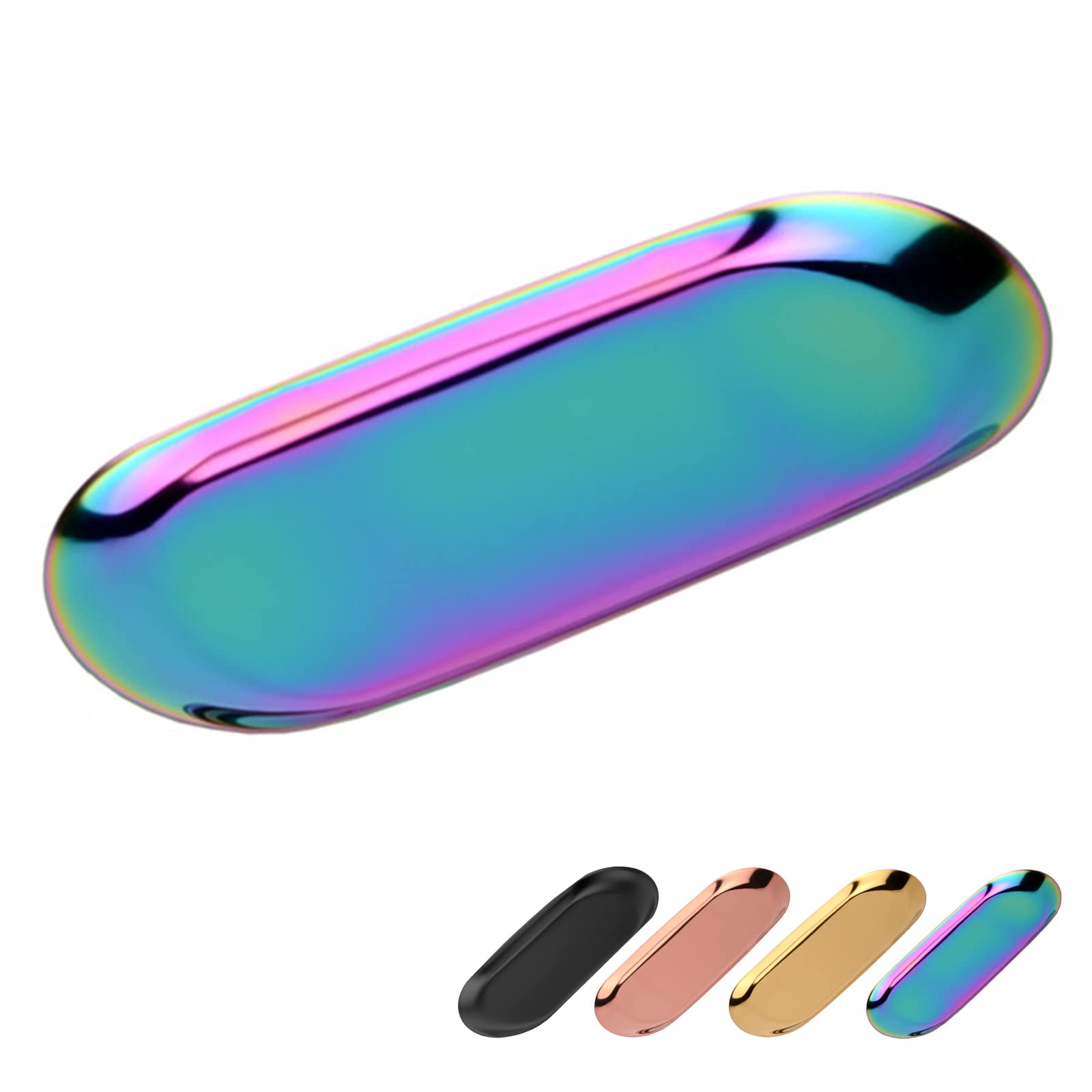 Bymivofun Oval Tray, Oval Cosmetic Tray, Stainless Steel Storage Tray, for Jewellery Storage, Snacks, Tea Tasting, Candles, Plates - 23 x 9.5 cm (Multi-Colour)
