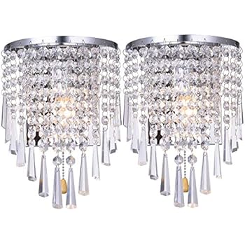 HOMWEERUN A Pair Left Right 2Pcs E12 Modern K9 Crystal Mirror Stainless Steel Wall Lights Wall Lamps Sconce Night Light Lamps Fixtures Lights with Switch for Hallway Bedside Living Room (Chrome)