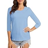 VIIOO Women's Basic 3/4 Sleeve Crew Neck T-Shirt Casual Solid Slim Cotton Top