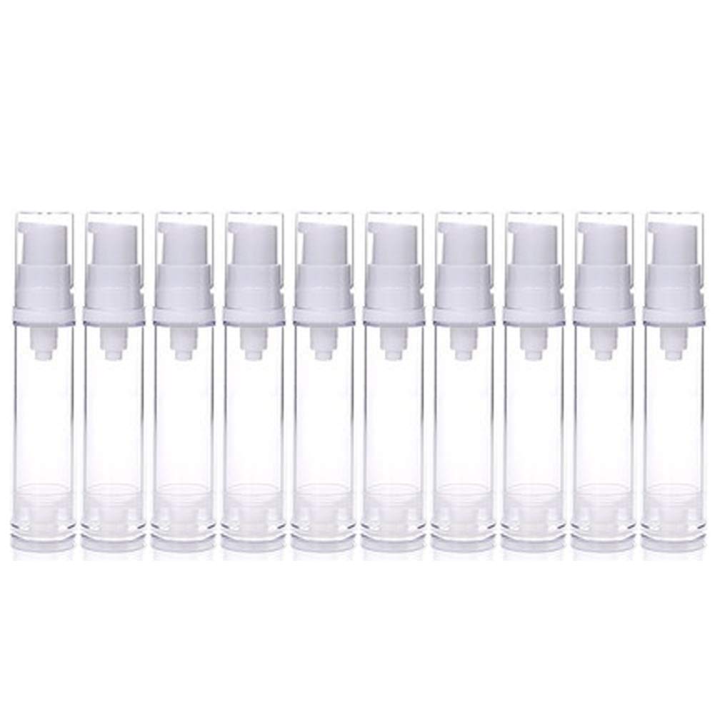 Photo 1 of 10pcs Airless Pump Press Bottle Empty Plastic Vacuum Lotion Bottles Clear Containers Cosmetics Skincare Travel Size Dispenser (10ml)