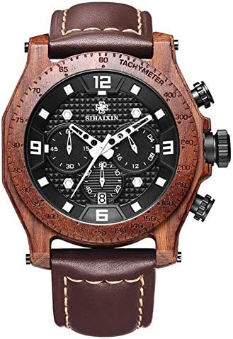 Men's Wood Waterproof Multifunction Date Watches Japanese Movement Quartz Wristwatch (Brown)
