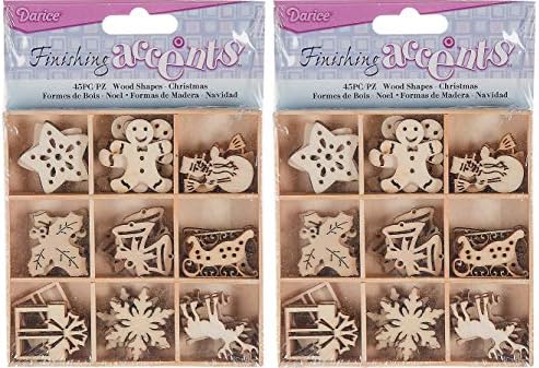 Finishing Accents 23464 Christmas Theme Mini Laser Cuts Wood Shapes, Multicolor (2 Pack)