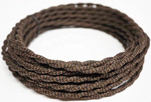 25Feet Brown&amp;Black Twisted Rayon Cloth Covered Electric Lamp Cord, Vintage Cloth Cord with Twisted Antique reproduction Industrial Wire 18/2 UL listed (25 Feet, Brownd and Black)