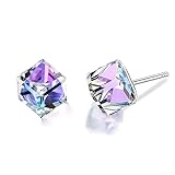 Cube Austrian Crystal Drop Stud Earrings for Women