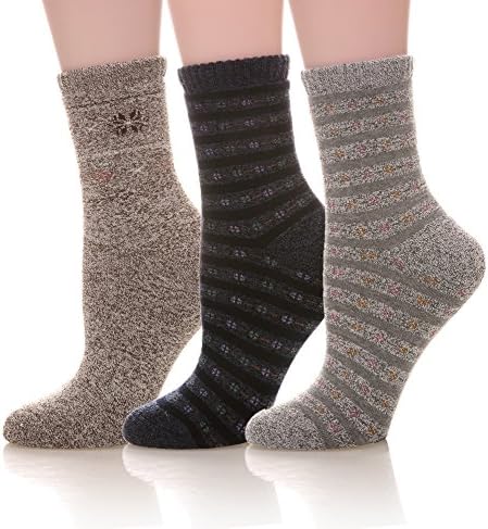 MIUBEE Women’s Winter Warm Soft Cotton Socks Stripe Snowflake Casual Socks 3-Pack (3-Pack Mixed Pattern D)