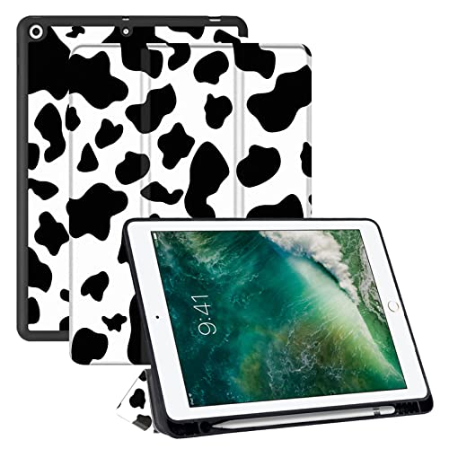 Deokke iPad 10.2 inch Case Black White Cow Pattern