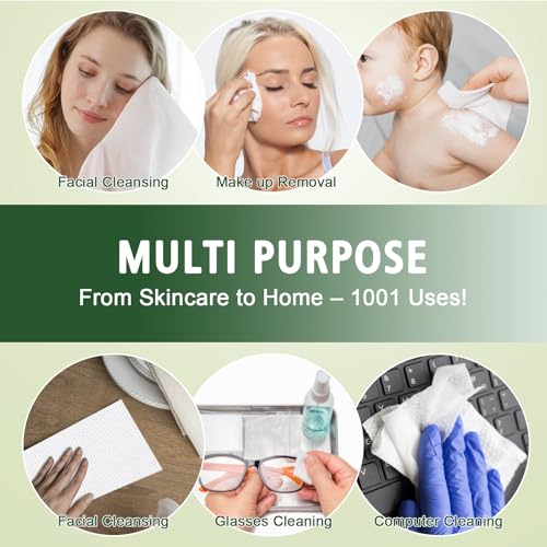 Disposable Face Towels 100 Count, Biodegradable Ultra Soft & Thick Facial Towels for Sensitive Skin, Lint-Free Makeup Remover Dry Wipes, Multi-Purpose Cleansing Towelettes for Face Wipes, Skincare