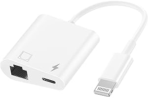 MFi Certified 2 in 1 Lightning to RJ45 Ethernet LAN Network Adapter with Charge Port Compatible with iPhone/iPad/iPod Models,