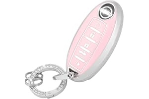 UHONSN for Nissan Key Fob Cover 5 Button Pink Keys Shells Case Bling Keychain Soft TPU Keycover for Nissan Altima Sentra Rogue Murano Cute Girly Car Accessories
