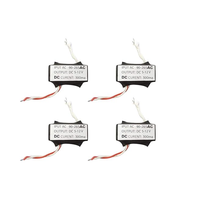 veekaylight Plastic Mini DC 5-12V 300ma 3W Power Supply LED Driver Transformer Light Adapter for COB Light 3-Watt (Black) Pack of 4