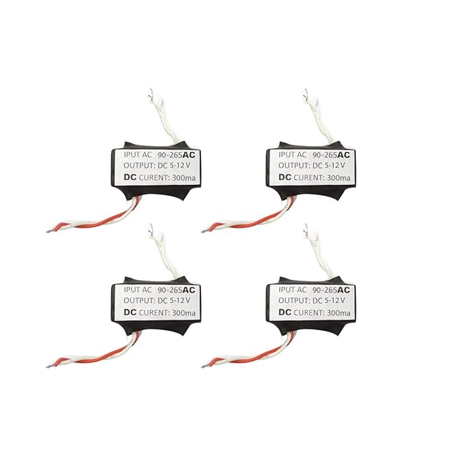 veekaylight Plastic Mini DC 5-12V 300ma 3W Power Supply LED Driver Transformer Light Adapter for COB Light 3-Watt (Black) Pack of 4