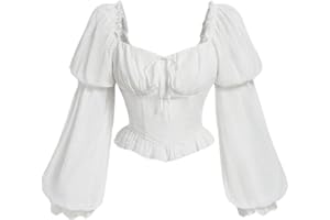 MakeMeChic Women's Renaissance Costume Pirate Corset Tops Puff Long Sleeve Ruched Bust Ruffled Peplum Peasant Blouse