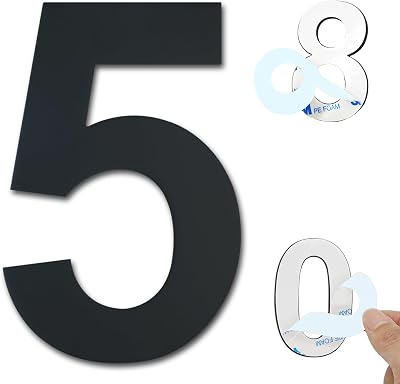 Ywonoby 3 Inch Stainless Steel House Numbers Black Adhesive 5 Pack