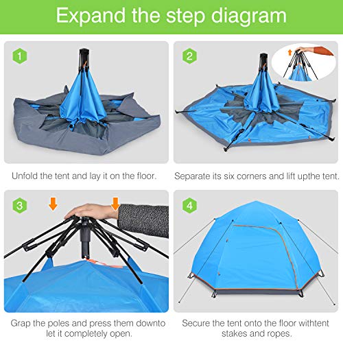 Victostar Instant Pop Up Family Camping Tent,Double Layer Waterproof 3 Season for Picnic Fishing Hiking Traveling (Blue, 4-Person) - Thumbnail 5