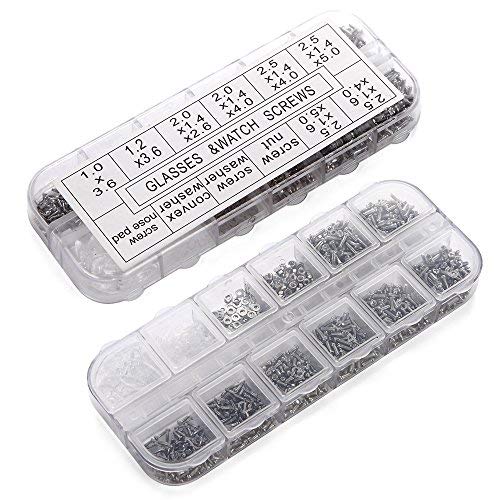 Becory Eyeglasses Repair Kit, 1100Pcs Tiny Screws and 5 Pairs Nose Pads
