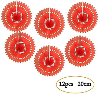 EasyJoy 12 Pieces Tissue Paper Honeycomb Fans Wheel Rosette Fans for Baby Shower, Wedding, Birthday Party Backdrop Hanging Decoration, 8inches, (Red)