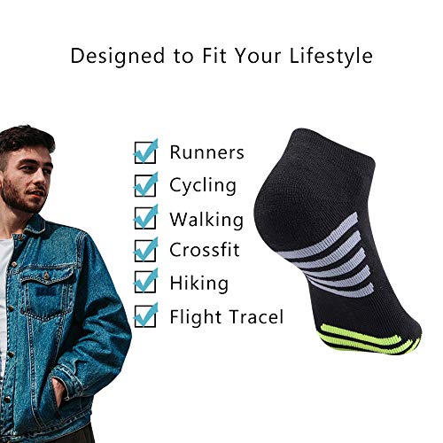 Mens Athletic Low Cut Ankle Socks Cushioned Running Sports Sock for Men 6 Pack,Black,Sock Size 10-13