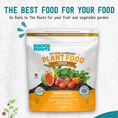 BACK TO THE ROOTS EDIBLES PLANT FOOD – ORGANIC, SUSTAINABLY-MADE GARDEN MADE WITH DOLOMITIC LIMESTONE, MYCORRHIZAE, AND KELP AND ALFALFA MEAL – 1.5 LB PREMIUM BLEND