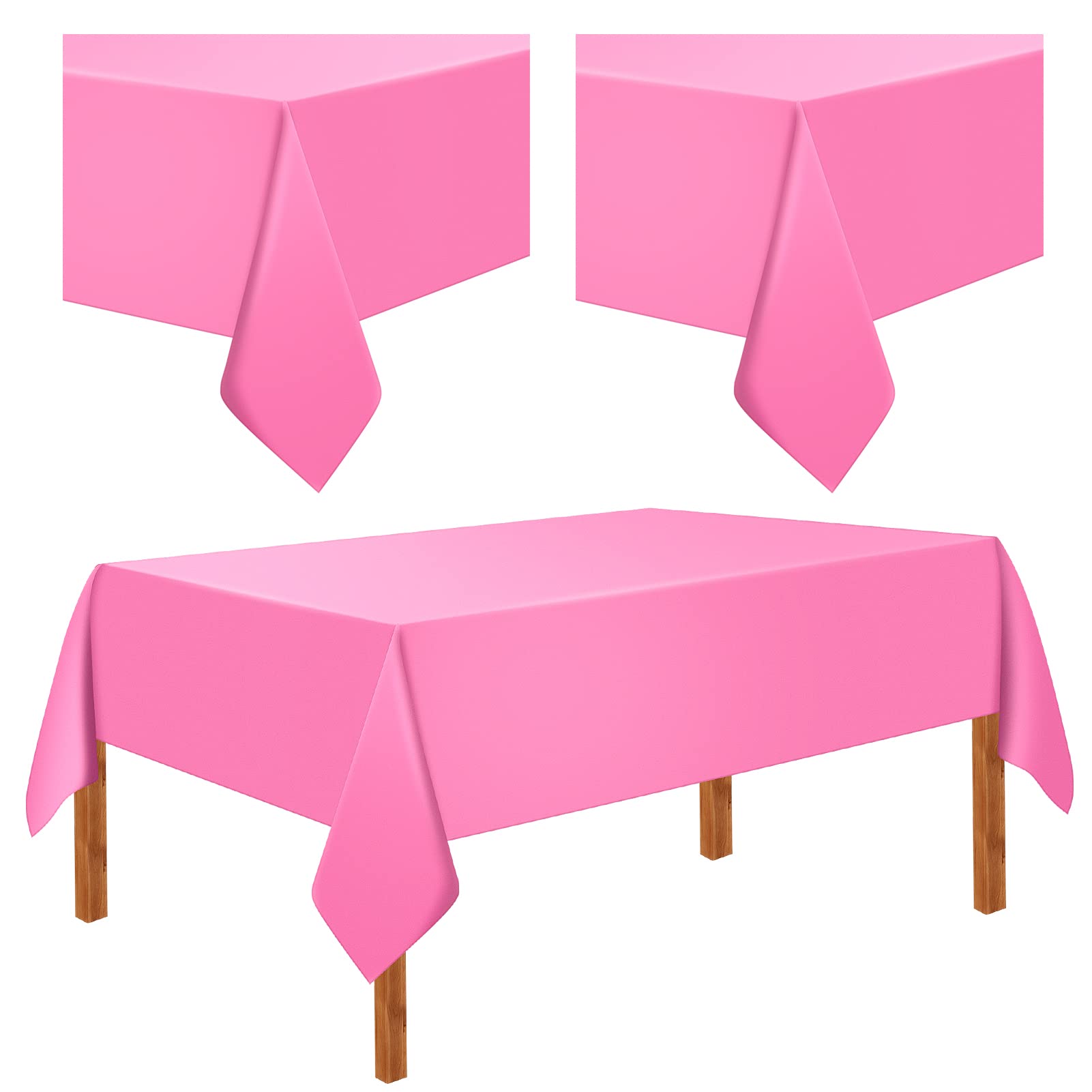 IKAYAS Table Cover 137 x 274 cm Waterproof Stain and Wrinkle Resistant Plastic Tablecloth Rectangle Table Covers for Birthday, Wedding, Camping, Dining Party Decorations Supplies (Pink 2pcs)