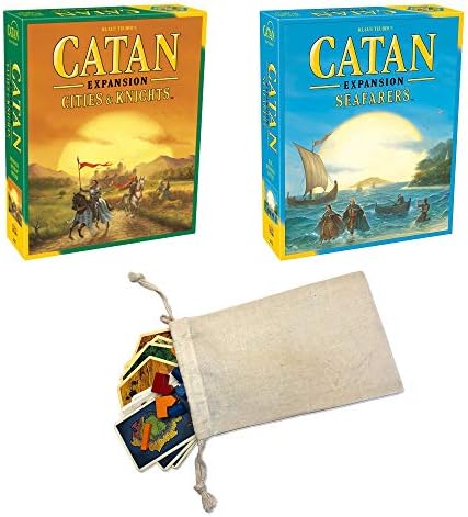 Catan Cities and Knights Expansion and Catan Seafarers Expansion Bundle | Includes Convenient Drawstring Storage Pouch