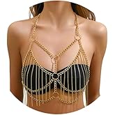 Summer Beach Metal Link Chain Bra Body Jewelry Multi-layered Crossover Harness Chest Chain Festival Rave Gothic Tassel Body Chain Jewelry for Women