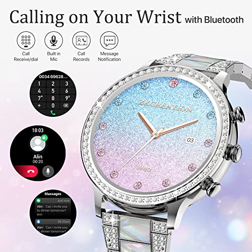 ZKCREATION Women's Smart Watch with Calls and WhatsaApp – Women's Smartwatch with Blood Pressure Heart Rate Monitor Activity Bracelet with Sleep Monitor 20 Sports Mode Bracelet Watch Gifts for Women