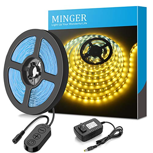 MINGER Dimmable LED Light Strip kit with UL Listed Power Supply, 300 Units SMD 2835 LEDs Flexible Strip Lights, 16.4ft 12V LED Ribbon, Non-Waterproof, 3500K Warm White Lighting Strips, DIY LED Tape