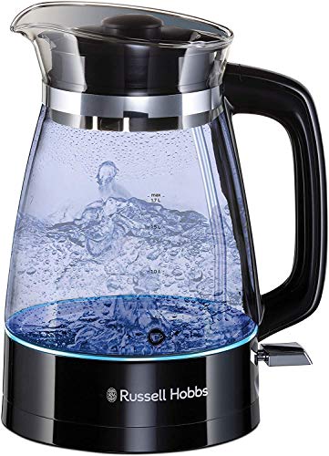 Russell Hobbs 26080-70 Wasserkocher Glas (optimierte Design Ausgusstülle aus Glas, LED Beleuchtung), Classic Design, Boden aus Edelstahl, Trasparente/Nero, 1.7 l, 2400 W – Bild 3