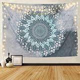 BLEUM CADE Tapestry Mandala Hippie Bohemian Tapestries Wall Hanging Flower Psychedelic Tapestry Wall Hanging Indian Dorm Decor Living Room Bedroom (Teal, 51.2 &times;59.1 inches)