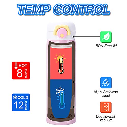 Kids Water Bottle Thermoses Unicorn Water Bottle Cup Metal Stainless Steel Vacuum Insulated Water Flask for School Kids Girls Lunch Box Leak Proof BPA Free No Straw - 17oz (Pink 17oz)