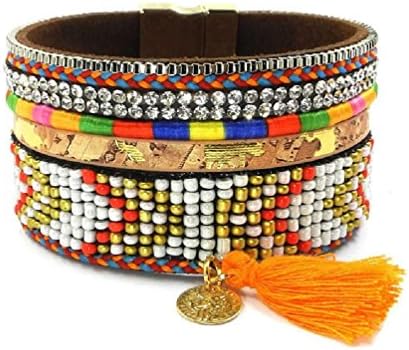 Jewelryfinds Beads Bracelets Leather Tassel Details Magnetic Wrap Bracelets Have 3 Size Bohemian Bracelets&Bangles For Women