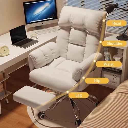 Office Chair with Footrest Comfy Computer Desk Chair Adjustable Tilt Home Office Desk Chairs High Back Recliner Video Gaming Chair Height Adjustable for Home Bedroom Study Office (Grey)