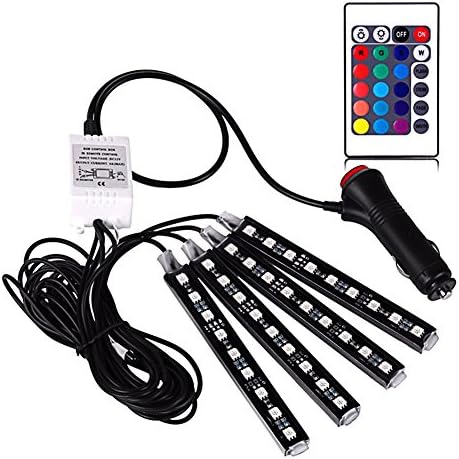 Car LED Strip Light, Easynew 4pcs 36 LED DC 12V Multicolor Music Car Interior Light LED Under Dash Lighting Kit with Sound Active Function and Wireless Remote Control, Car Charger Included