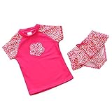 ASHERANGEL Toddler Girls 2 Piece Swimsuit Short Sleeve Peplum Rash Guard Set