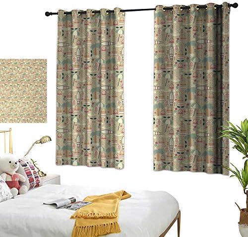 LsWOW Bedroom Curtains W55 x L63 Beach,Summer Vacation on an Exotic Island Pattern with Retro Style Woman Fashion Elements,Multicolor Blackout Window Curtain