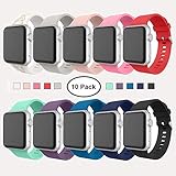 Apple Watch Series 3 Band 38mm, [10 Pack] Alritz Soft Silicone Strap Replacement Wristband with Stainless Steel Buckle Compatible Apple Watch Series 1/2/3/4/Nike+/Edition/Hermes (38mm)