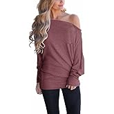 Dressmine Womens Off Cold Shoulder Tops Long Sleeve Asymmetrical Batwing Sweatshirts Blouse Casual Loose Tunics