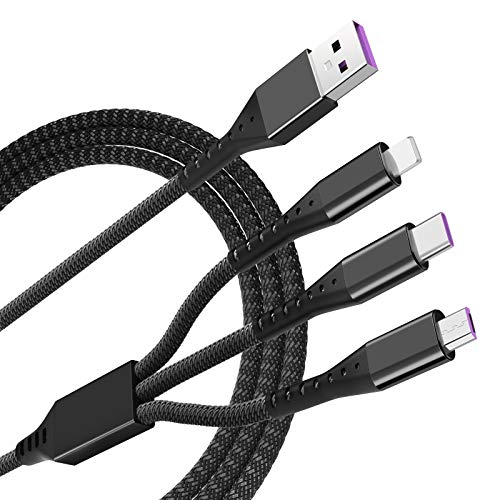 SVEUC 2Pack Multi Charging Cable[5A Supercharge Fast Charge],4FT Multi Charger Cable Nylon Braided Universal 3 in 1 Multiple Charging Cord with Type-C Micro USB Connectors for Cell Phones and More