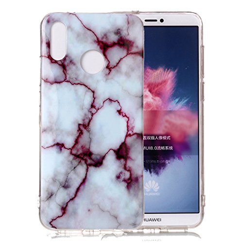 Huawei P20 Lite Case, Huawei Nova 3E Case, Ranyi [Slim Marble Cover] [Luxury Marble Design] Premium Hybrid Full Body Protective TPU Rubber Silicone Case for Huawei P20 Lite / Nova 3E (red)