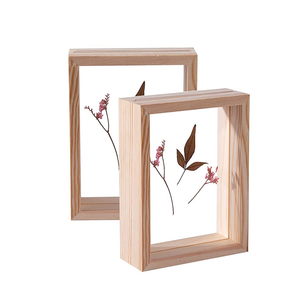 C&Z 5x7 2Pcs Wood Picture Photo Frames Double Sided Acrylic Herbarium Plant Specimen Frame for Pressed Flowers Dried Leaf Display Desktop Table Wall Decoration Wooden