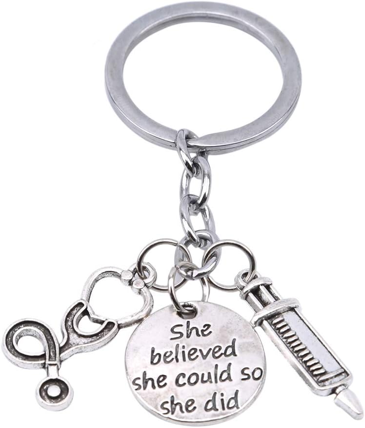 Yinew Keyring Stethoscope Key Chain Letters Syringe Keychain Syringe Keyring Creative Doctor Nurse Medical Student Graduation Gift