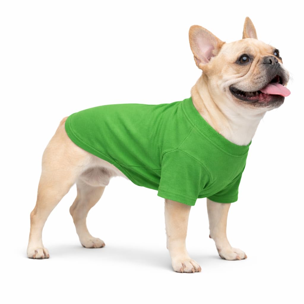 Lovelonglong Bulldog Clothes Dog Clothing Blank T-Shirt Tee for French, English, American Pit Bull, Pug 100% Cotton Skin Care Green B-S